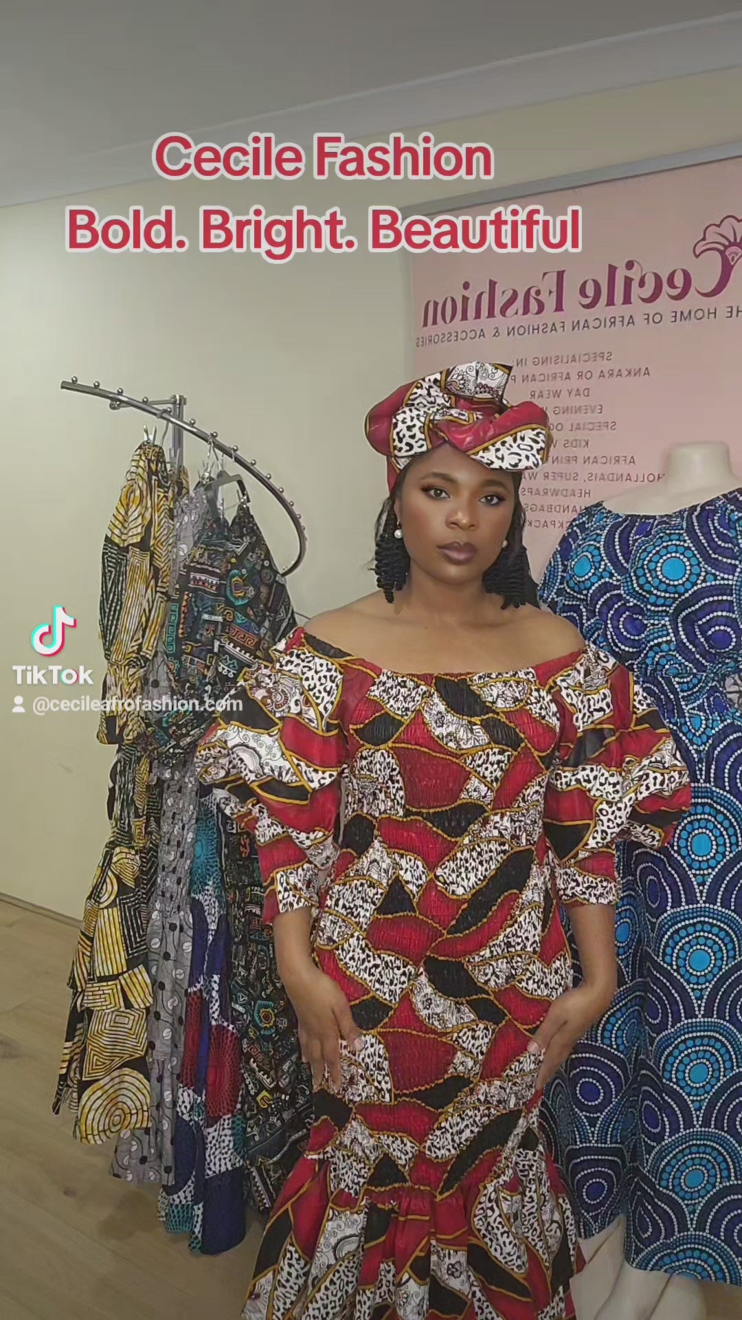 Ceci Evening Dress Off-Shoulder African Print Mermaid Maxi Dress with –  Cecile Afro Fashion