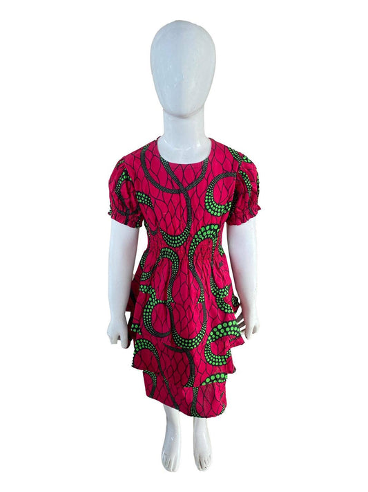 Girls Ankara Dress Three Layer Hem With Matching Hair Band (Pack of 6 Pieces)