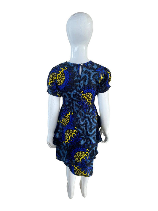 Girls Ankara Dress Three Layer Hem With Matching Hair Band (Pack of 6 Pieces)