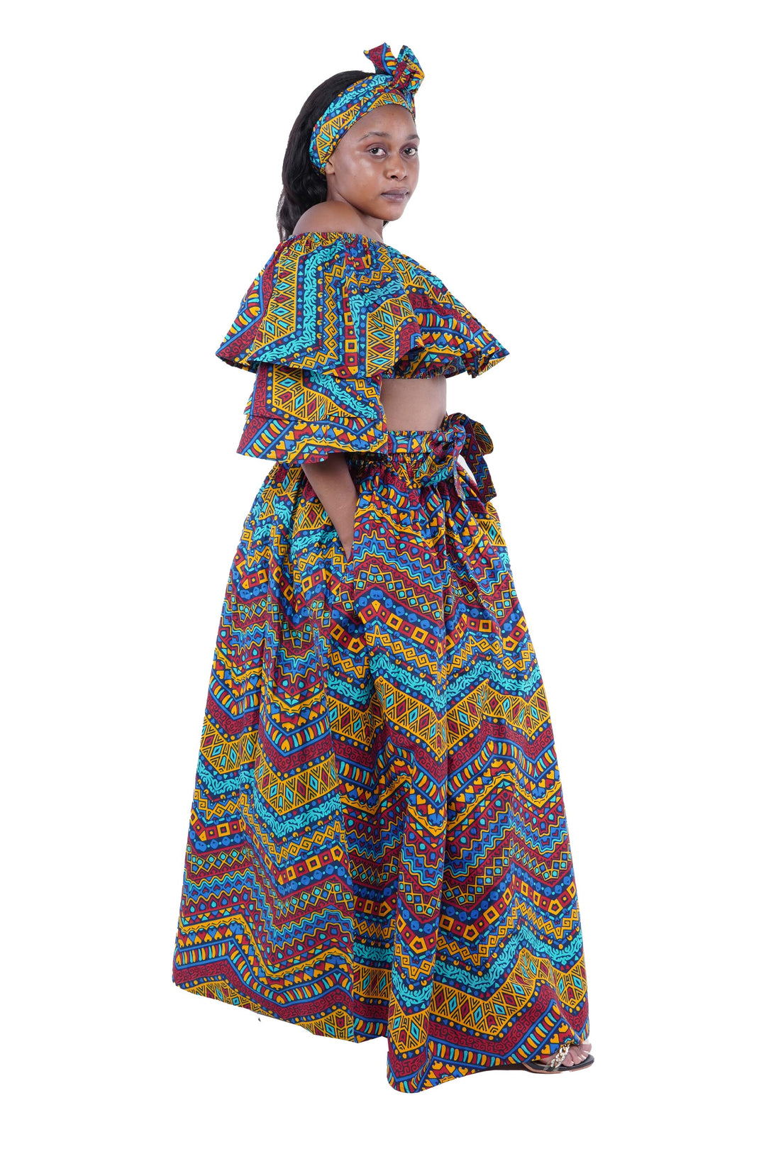 African Crop Top and Slit Skirt Set